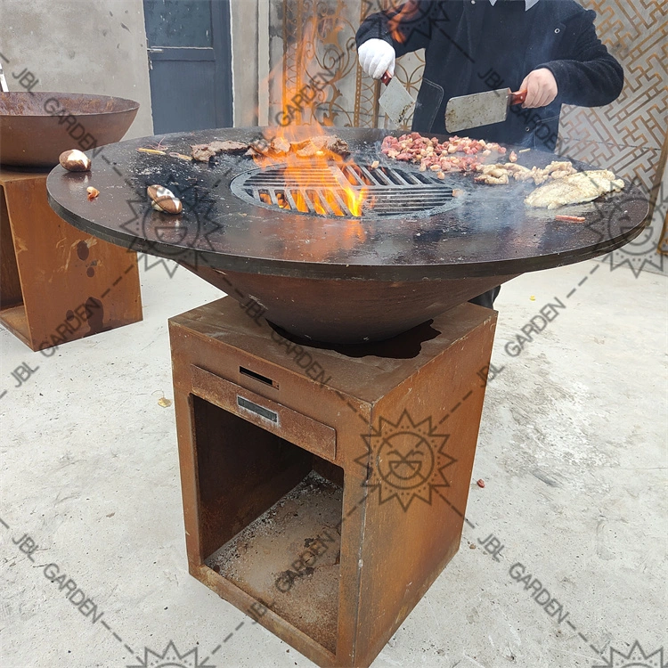 Wood Fire BBQ Design Top Sell Corten Steel Fire Pit Barbecue Grill BBQ